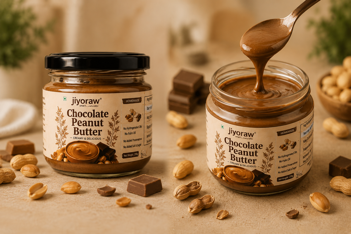 JIYORAW Chocolate Peanut Butter | Creamy & Delicious | No Palm Oil | No Hydrogenated Oils | No Added Preservatives | Chocolate Peanut Spread