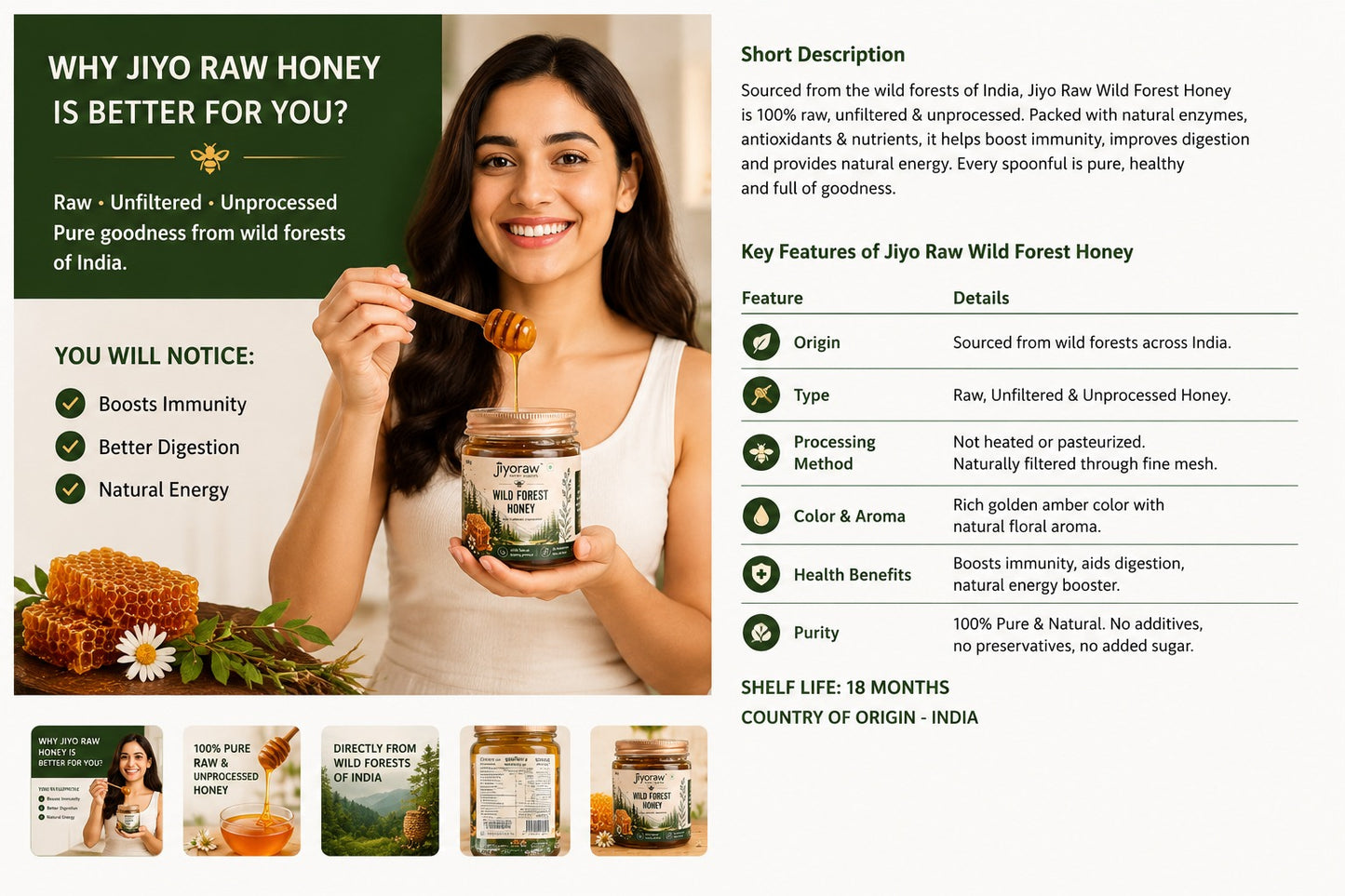 JIYORAW Wild Forest Honey | Pure & Natural | 150g